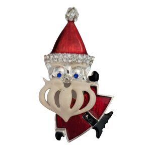 Beatrix Silver Tone Enamel Rhinestone Santa Claus Wiggler Brooch, Signed, M913